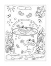 Frogs playing in bucket full of water coloring page